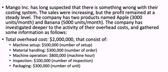 Use activity-based costing! Mango Inc. has long suspected that there is