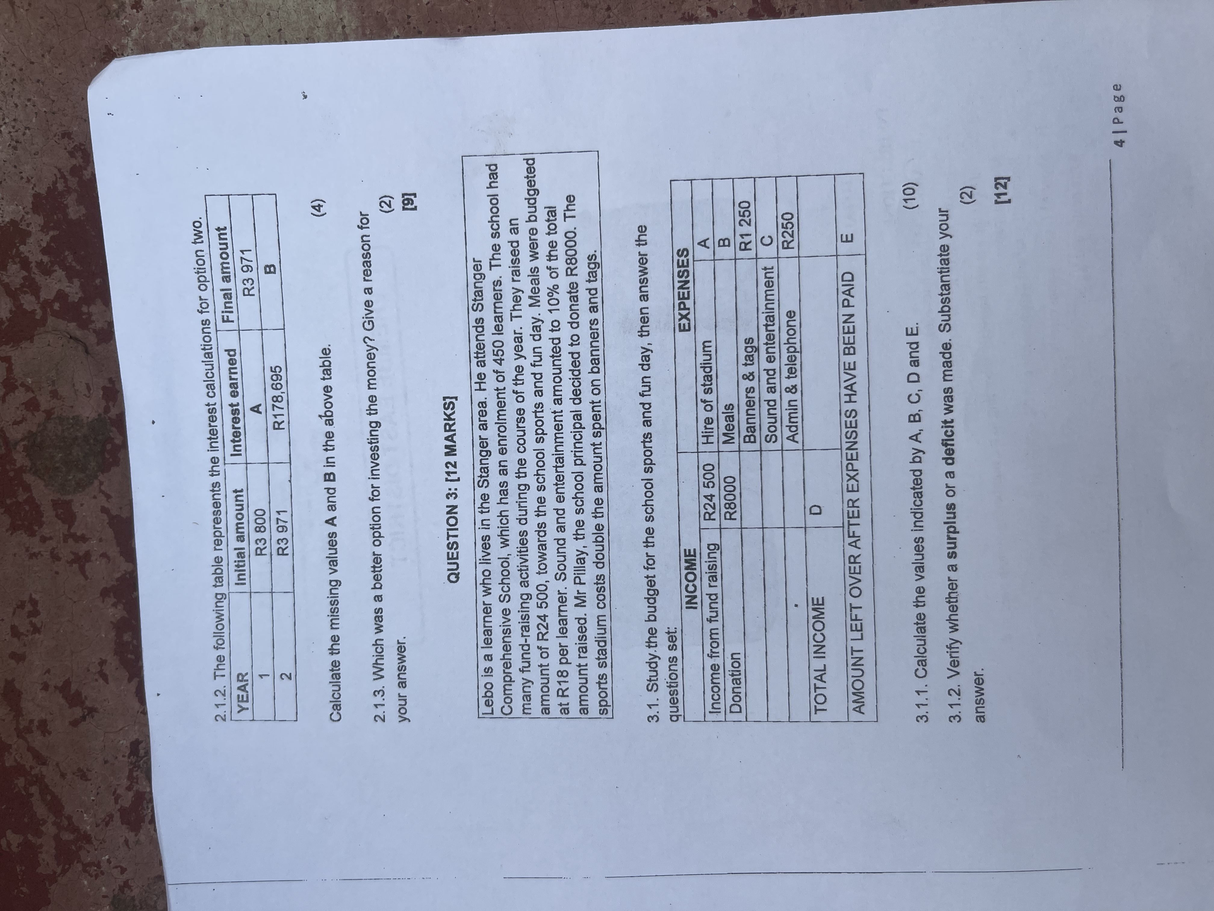  2.1.2. The following table represents the interest calculations for option two.