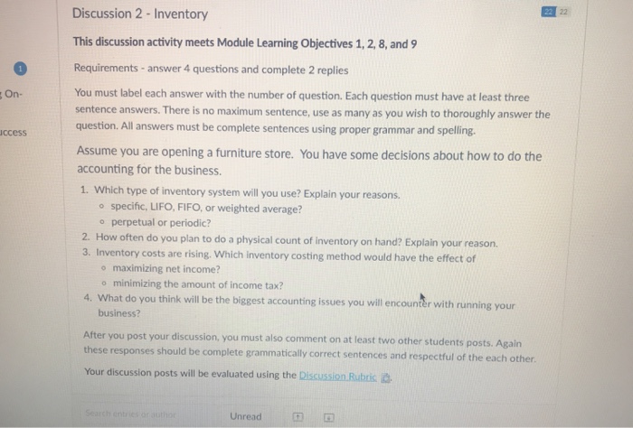  Discussion 2- Inventory This discussion activity meets Module Learning Objectives 1,