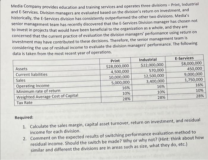 Please help with Problem 1 (especially with capital asset turnover)! Media Company