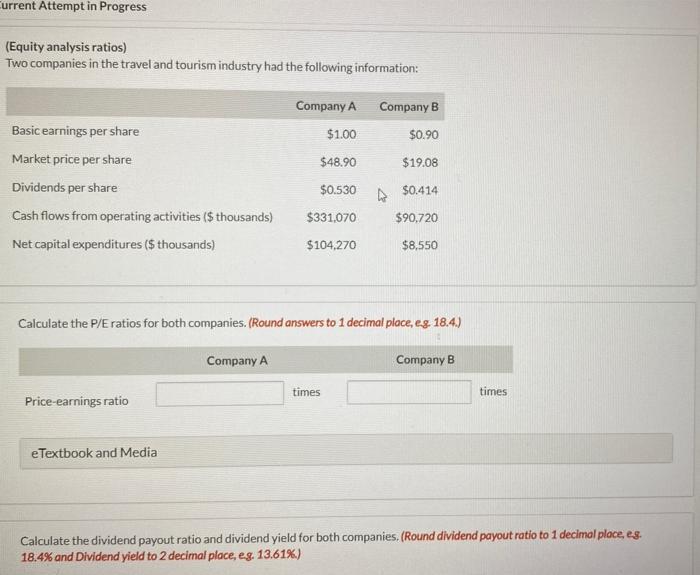 please answer all the questions urrent Attempt in Progress (Equity analysis ratios)