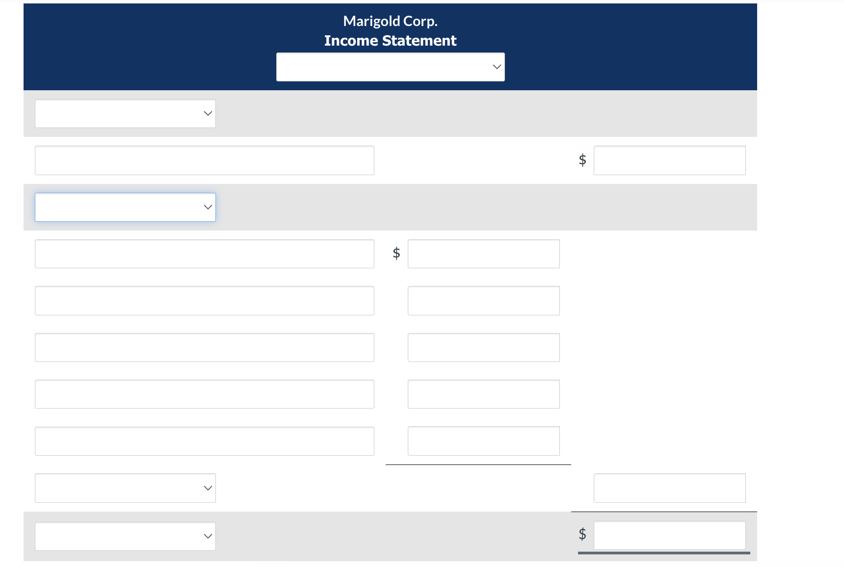 to fill this out Here is the dropdown choices On May 1,