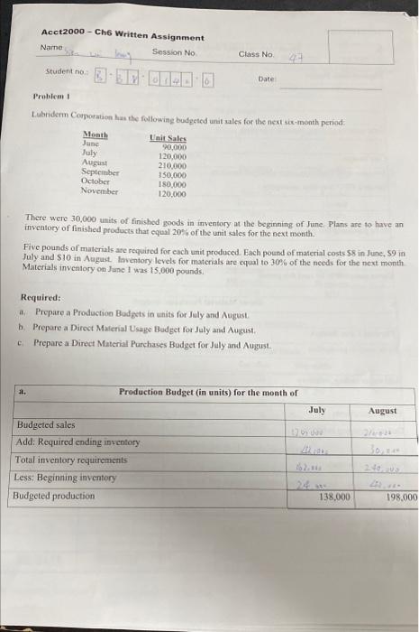  Acct2000 - Ch. Written Assignment Session No Name Class No 43