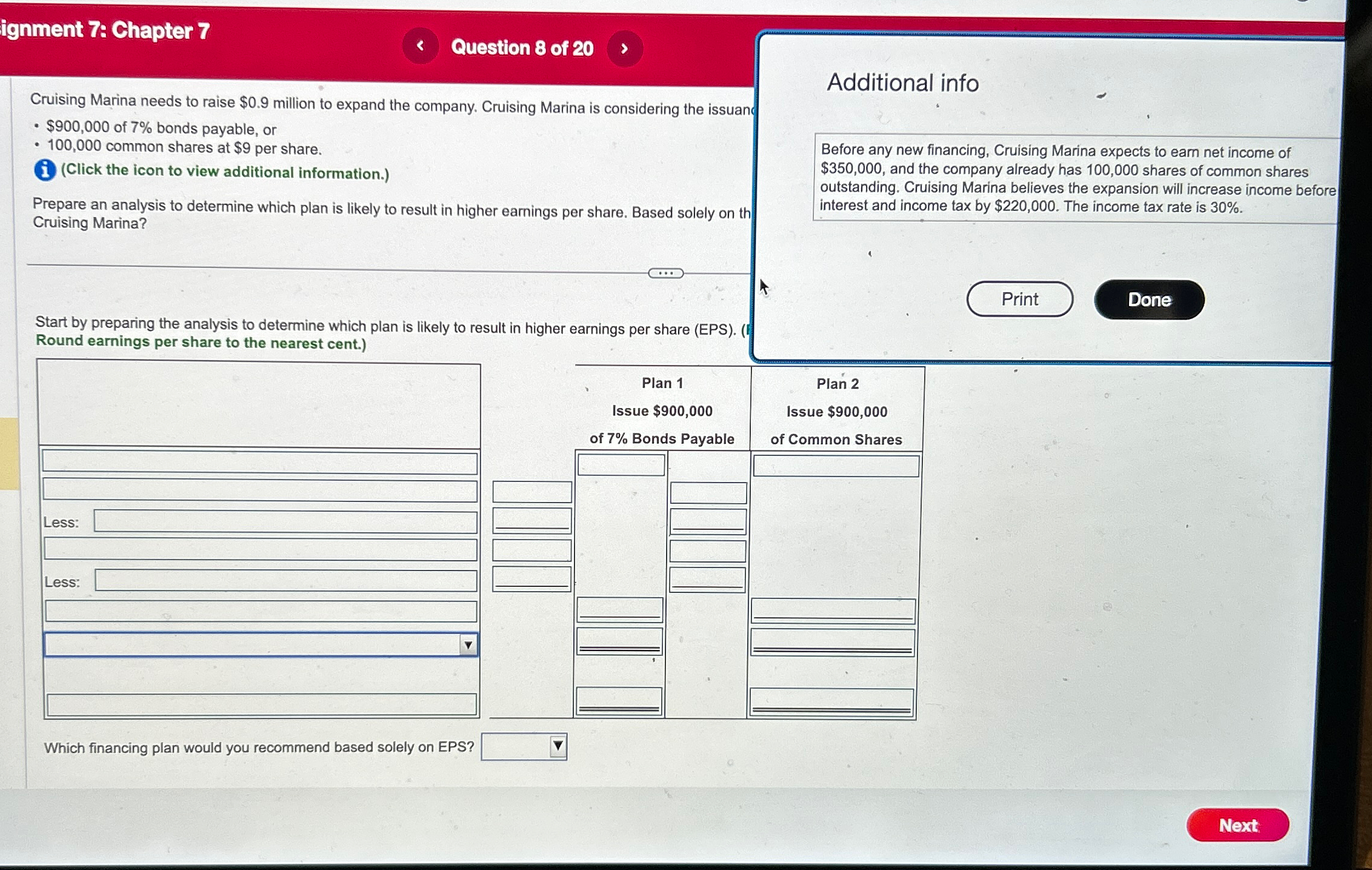  ignment 7 : Chapter 7 Question 8 of 20 Cruising Marina