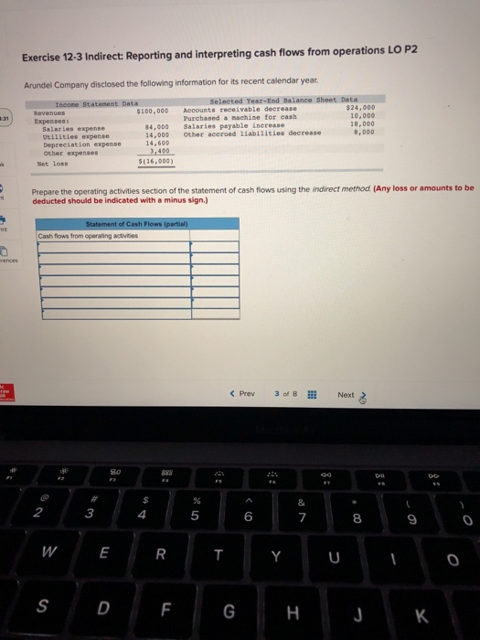  Exercise 12-3 Indirect: Reporting and interpreting cash flows from operations LO