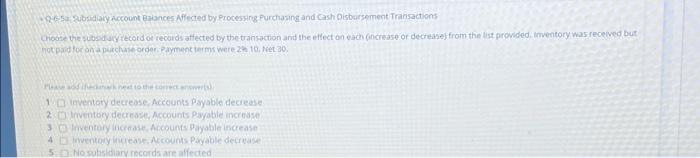 Select the proper accounting entry from the list provided, The inwoice for