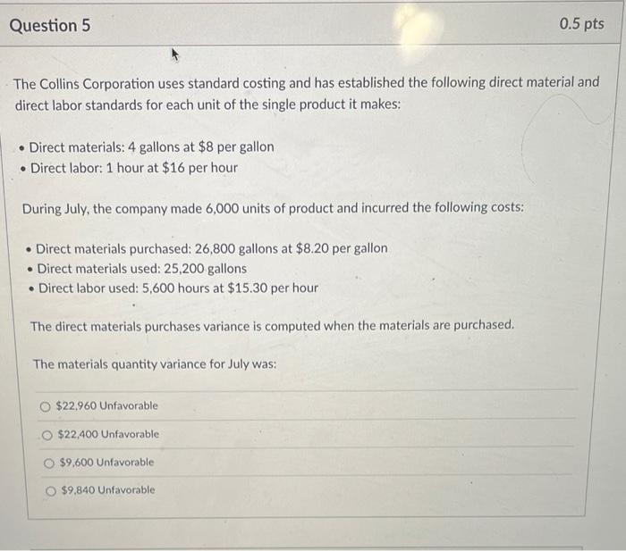 how do i find the material quantity varaicne The Collins Corporation uses