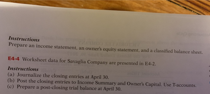  Instructions Prepare an income statement, an owner's equity statement, and a