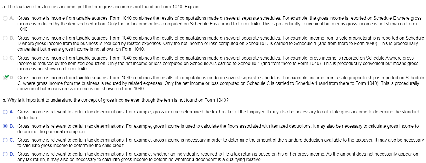Need help on part B. Option B is incorrect. a. The tax