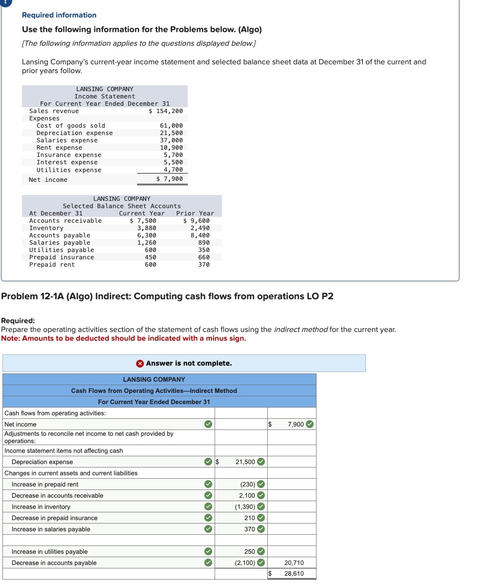  Required information Use the following information for the Problems below. (Algo)