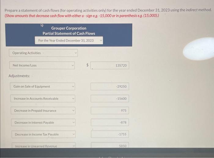  Prepare a statement of cash flows (for operating activities only) for