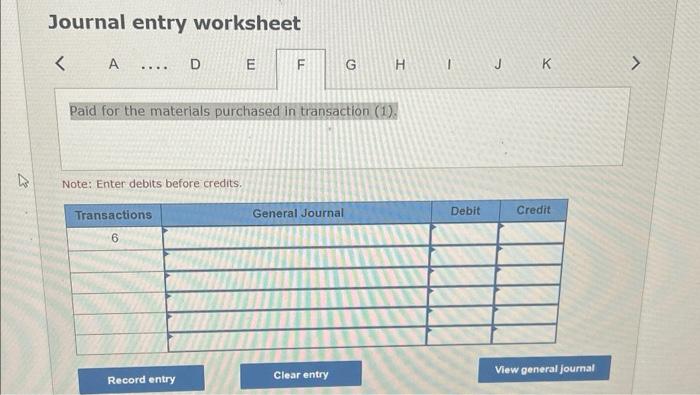 production department. 5. Incurred direct labor costs of $84,000, which were credited