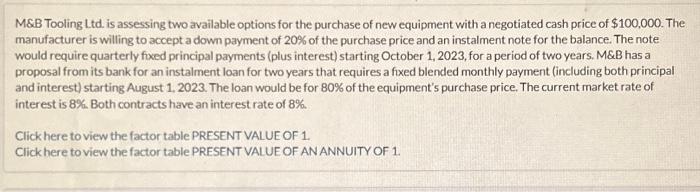  M\&B Tooling Ltd. is assessing two available options for the purchase