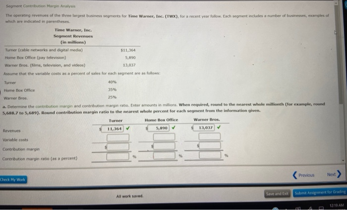  Segment Contribution Margin Analysis The operating revenues of the three largest