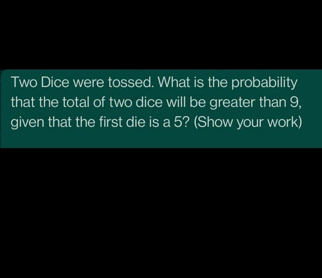 Maths Question Please Solve Urgent. Two Dice were tossed. What is the