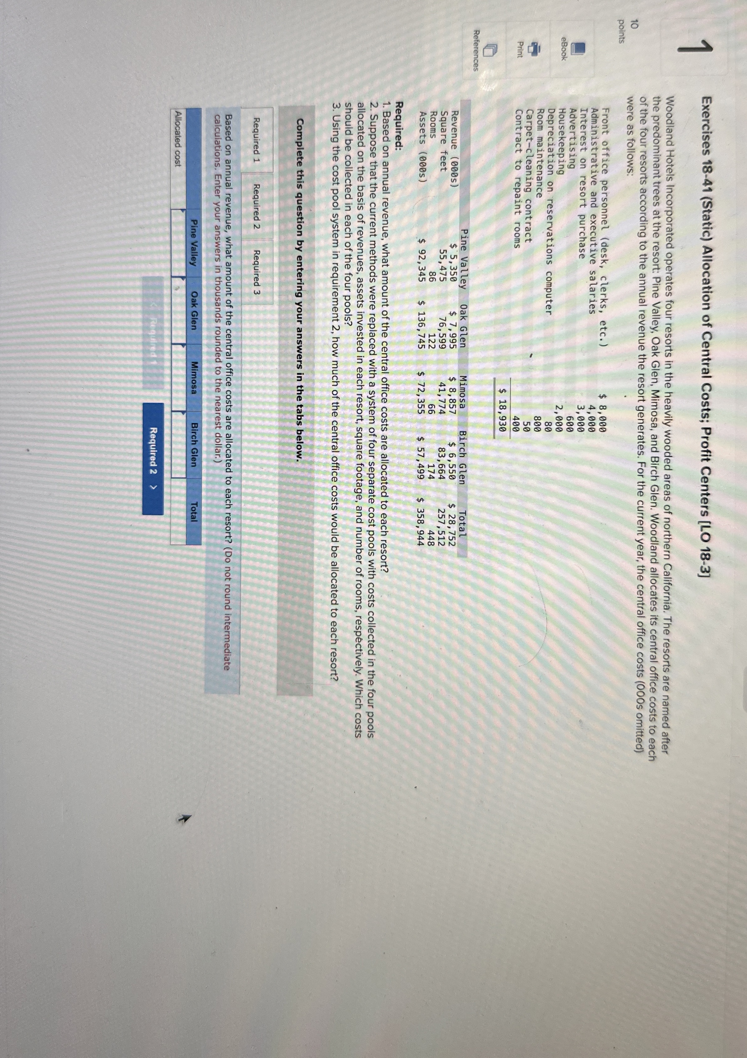  1 Exercises 18-41(Static) Allocation of Central Costs; Profit Centers [LO 18-3]