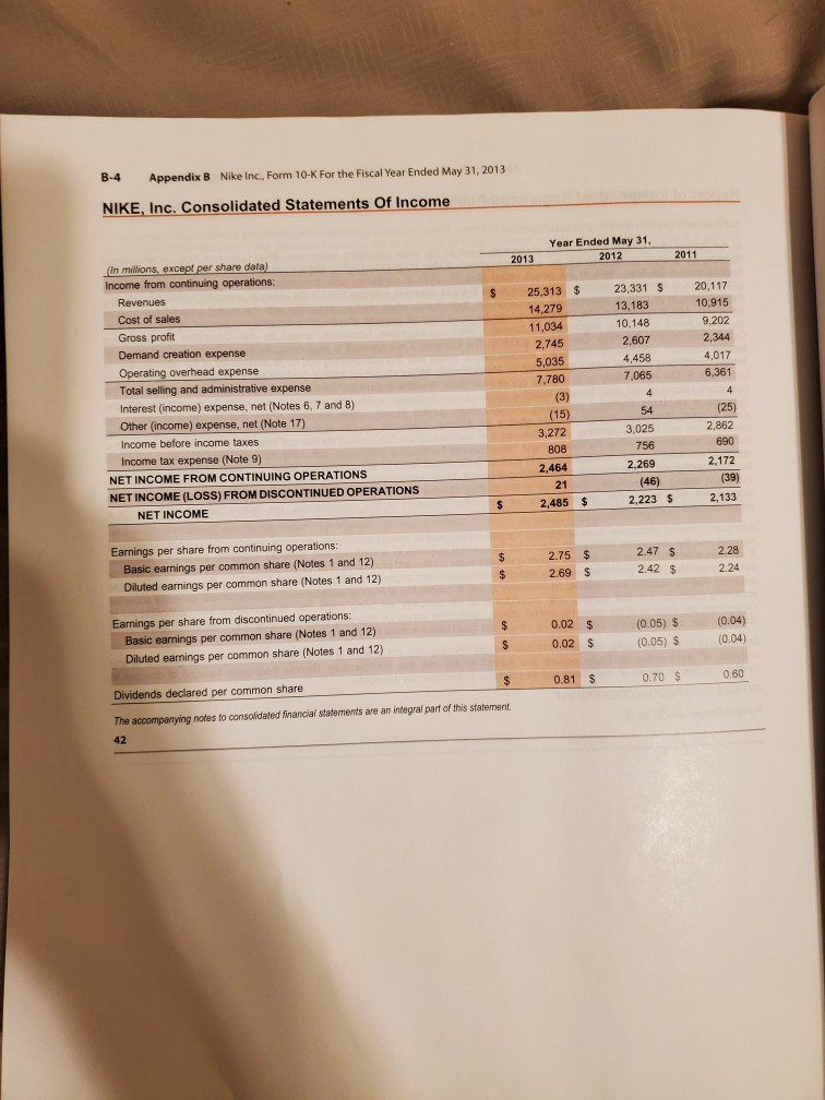 Do a horizontal analysis for Nikes Income Statement for 2013 B-4