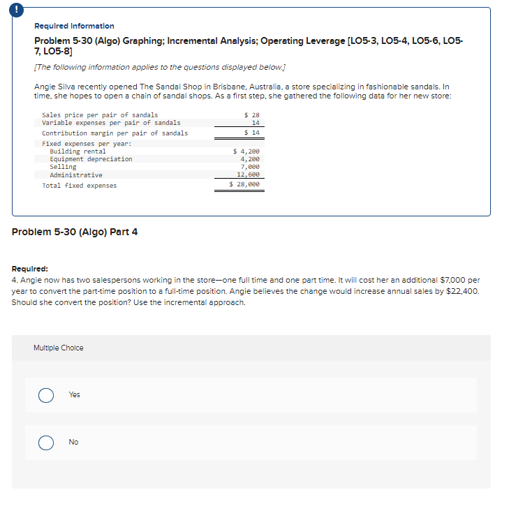  Requlred Information Problem 5-30(Algo) Graphing; Incremental Analysis; Operating Leverage [LO5-3, LO5-4,
