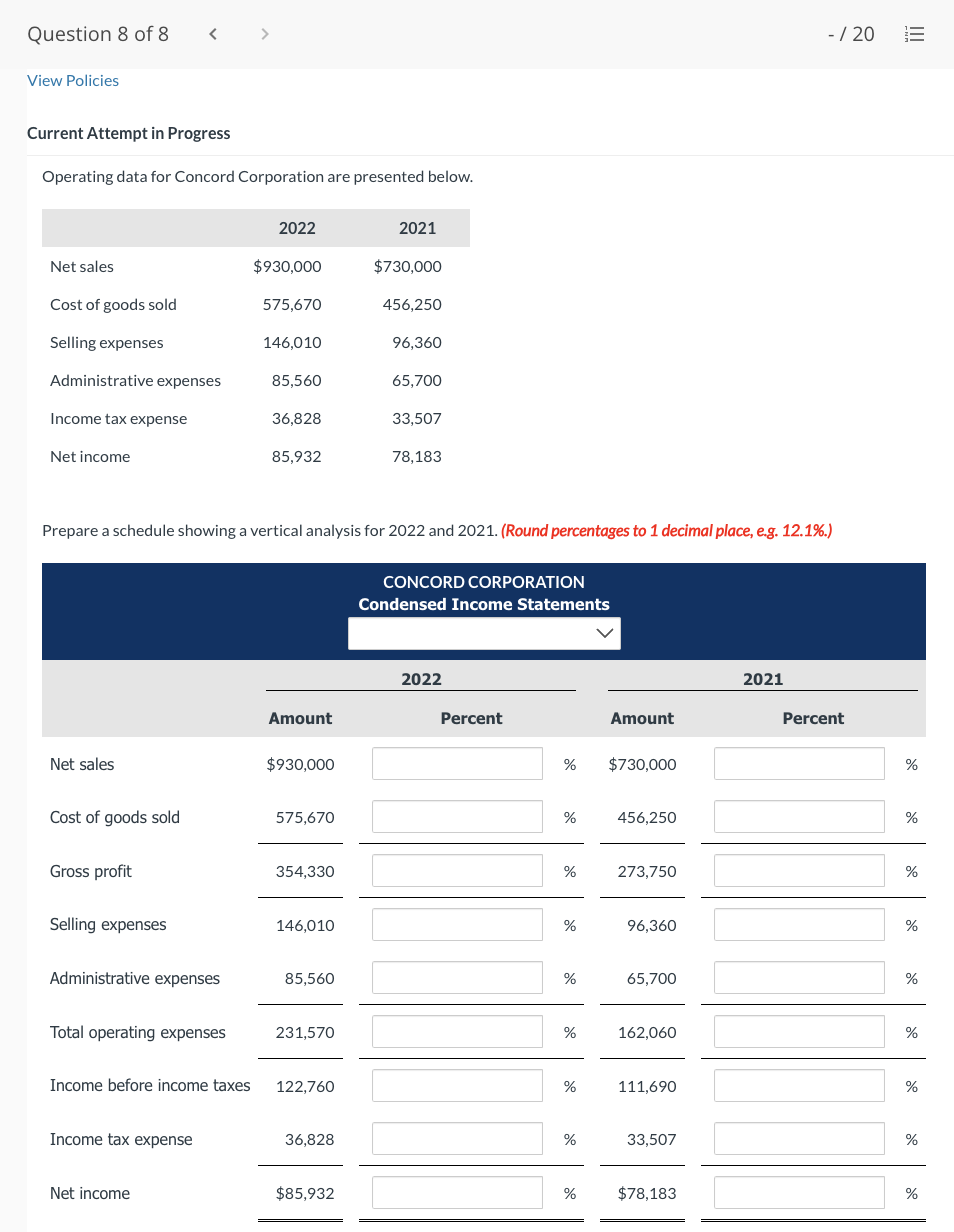  View Policies Current Attempt in Progress Operating data for Concord Corporation