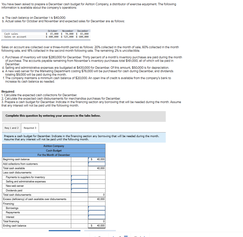  *****please fill out table*****You have been asked to prepare a December
