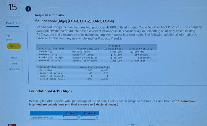 Z: Part 9 of 15 83 Boints Activity Cost Pool Machining Machine