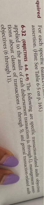  equired for each specific balance-ruut assertion. (Hint: See Table 6-5 on