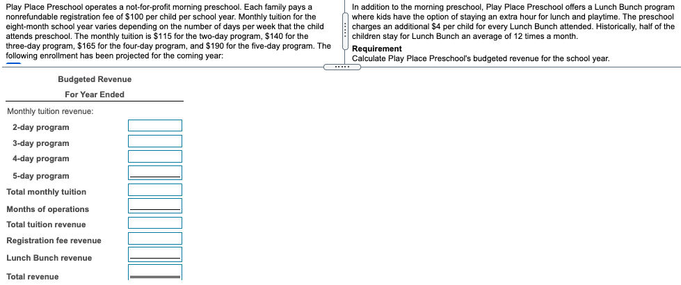 program 70 children 12 children Play Place Preschool operates a not-for-profit morning