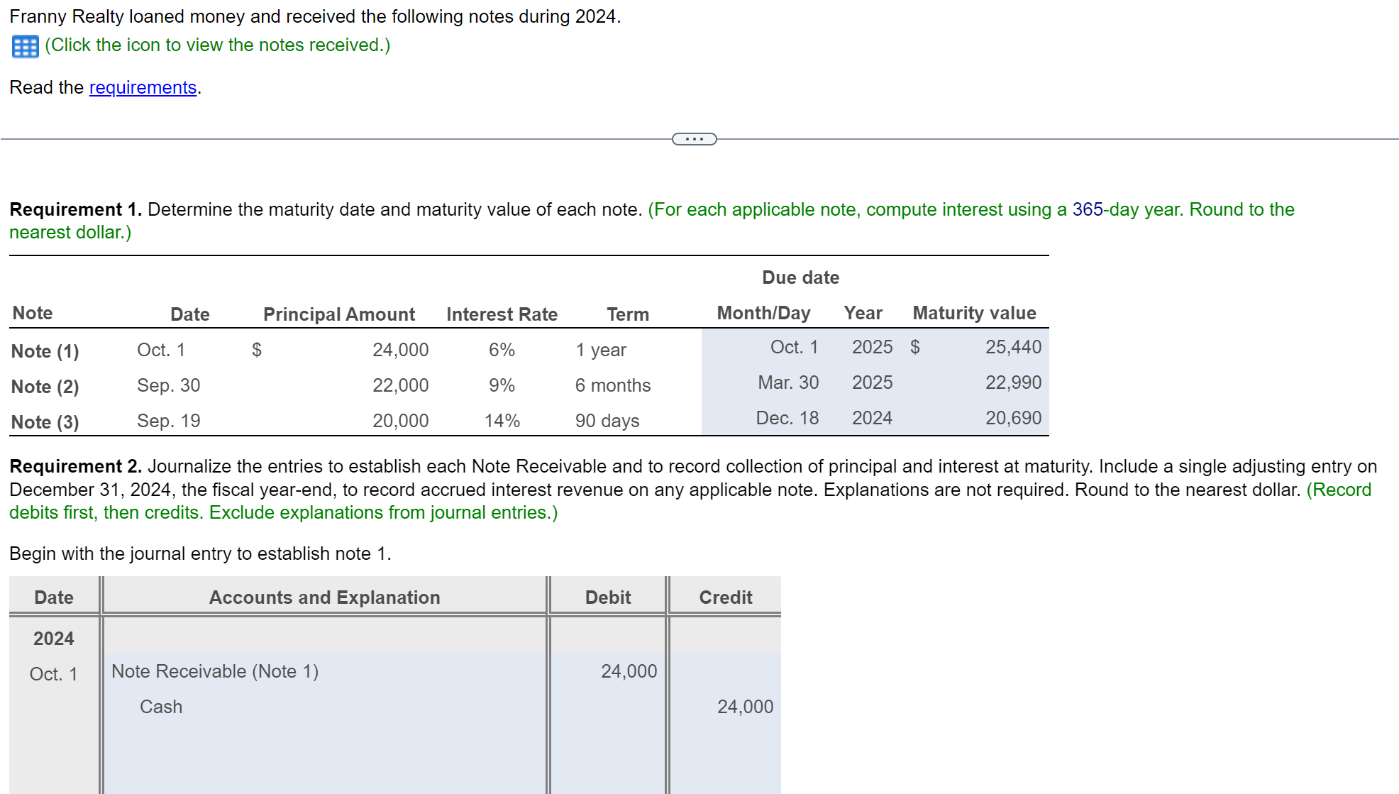 and to record collection of principal and interest at maturity. Include a