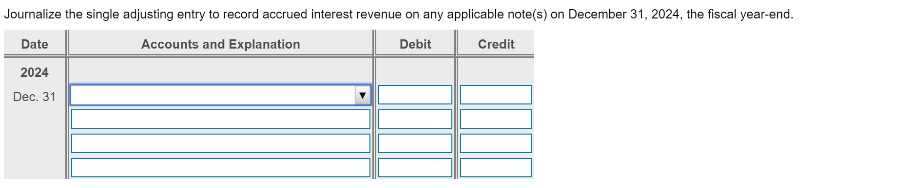 accrued interest revenue on any applicable note. Explanations are not required. Round
