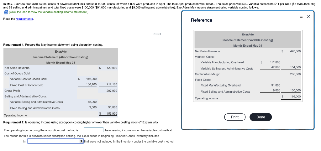 REQ 2 The operating income using the absorption cost method is (GREATER