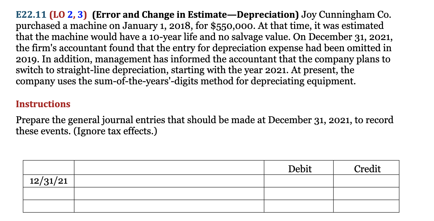 Show clearly steps E22.11 (LO 2, 3) (Error and Change in Estimate-Depreciation)