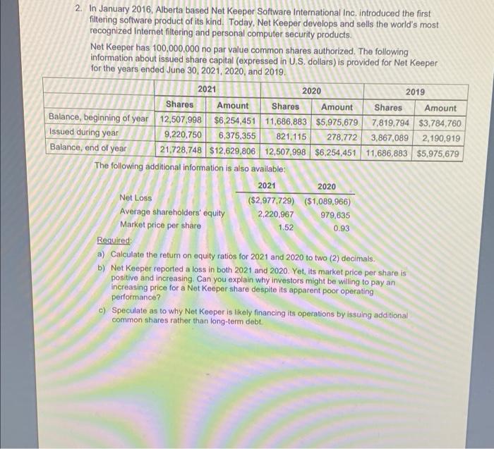  show your work pls 2. In January 2016, Alberta based Net