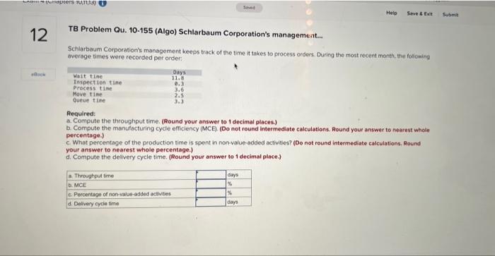 12 Laptors 10111310 Help Save a Subm 12 TB Problem Qu. 10-155