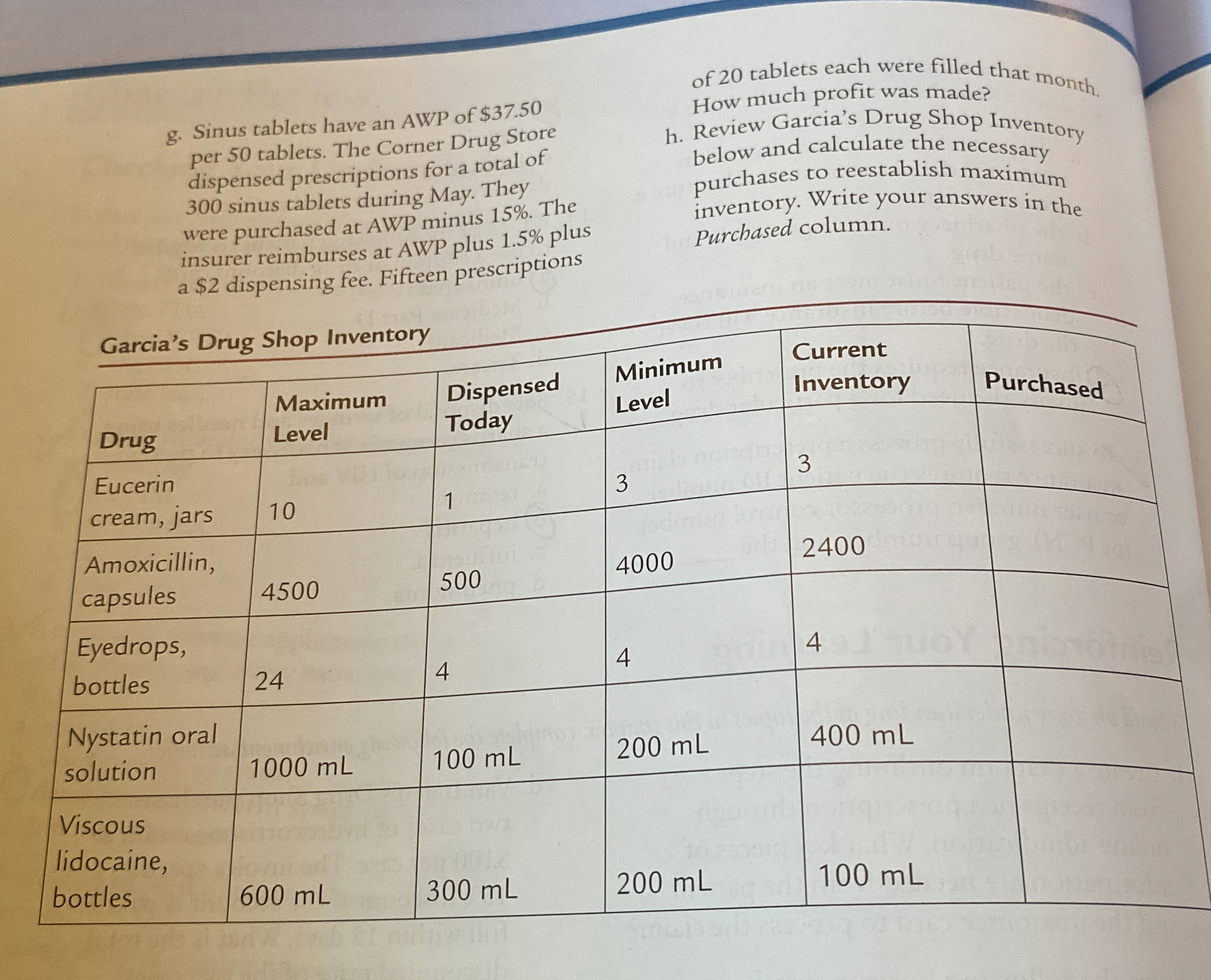  Solve the following business math problems: a. Eyedrops with antihistamine are