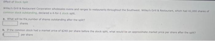 hello pleaee help Effect of Stock Split Willey's Grill & Restaurant Corporation