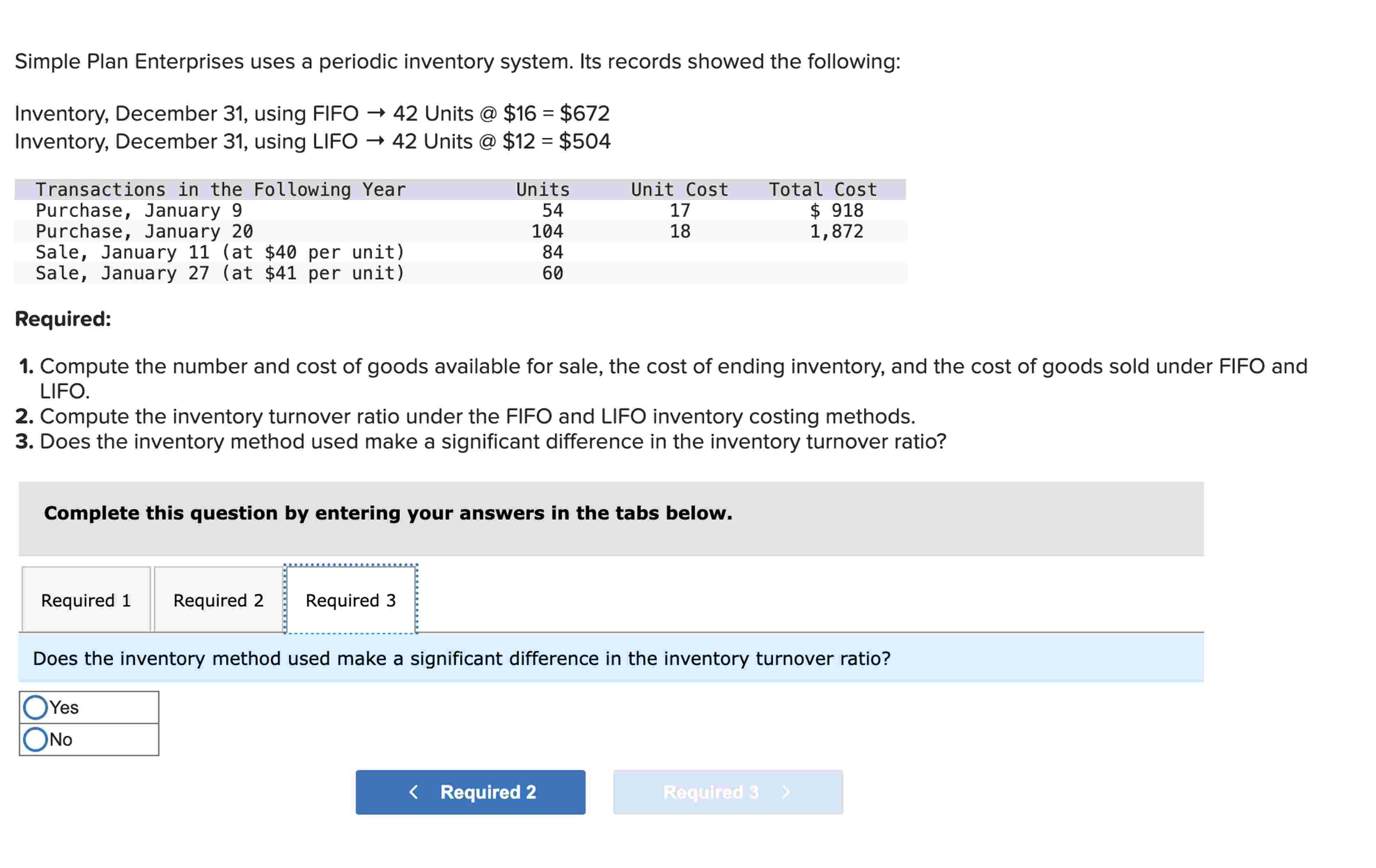  Simple Plan Enterprises uses a periodic inventory system. Its records showed