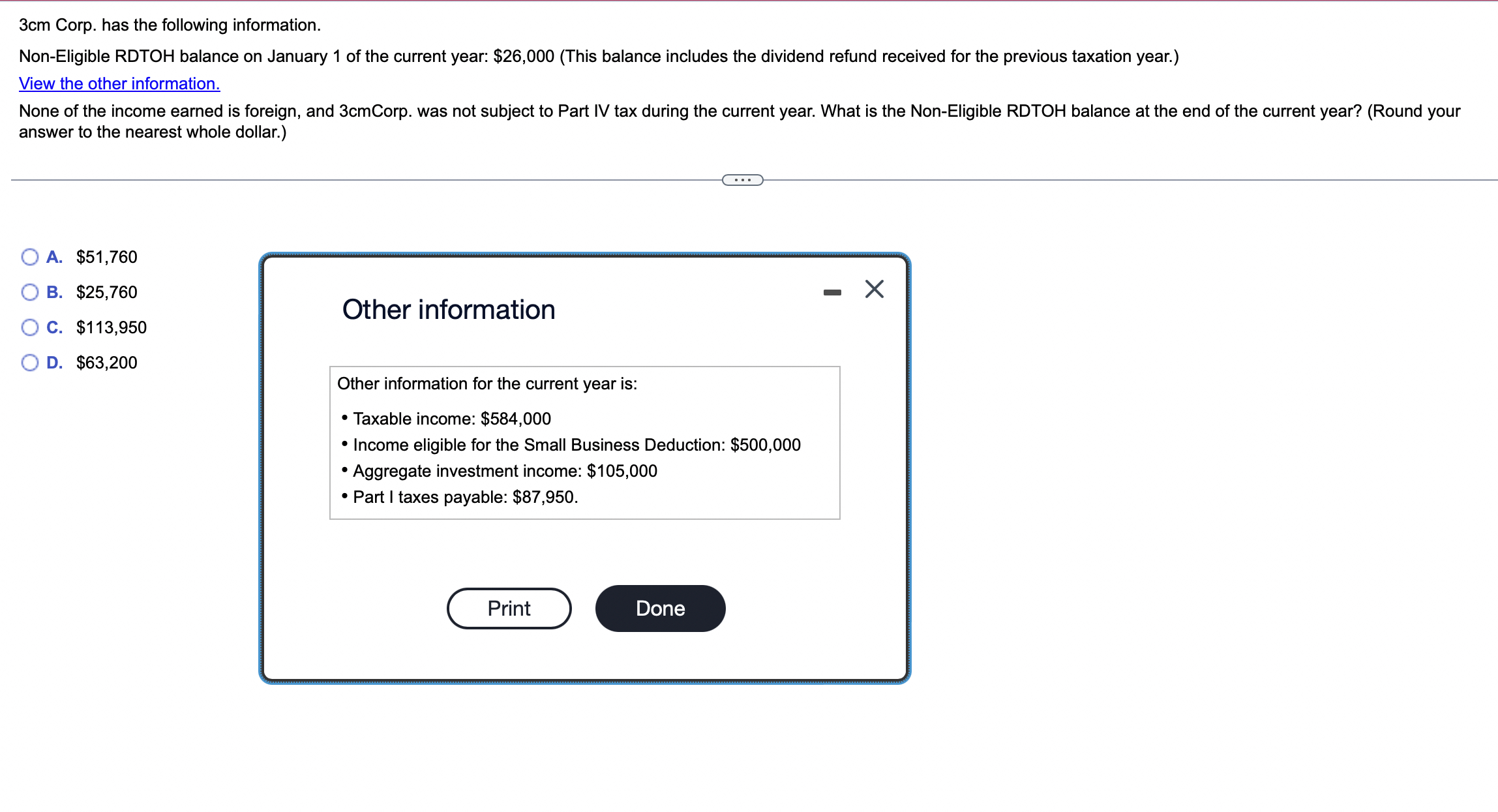 3 cm Corp. has the following information. Non-Eligible RDTOH balance on