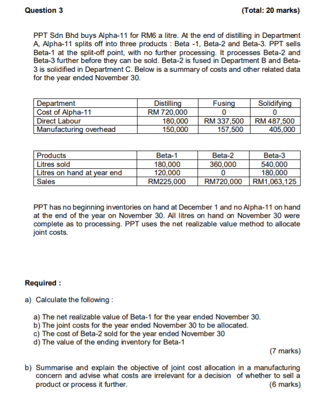  Question 3 (Total: 20 marks) PPT Sdn Bhd buys Alpha-11 for