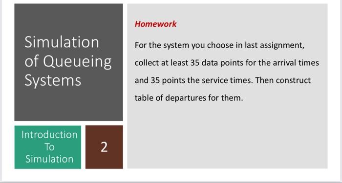 use excel plzzz Simulation of Queueing Systems Introduction To Simulation 2 Homework