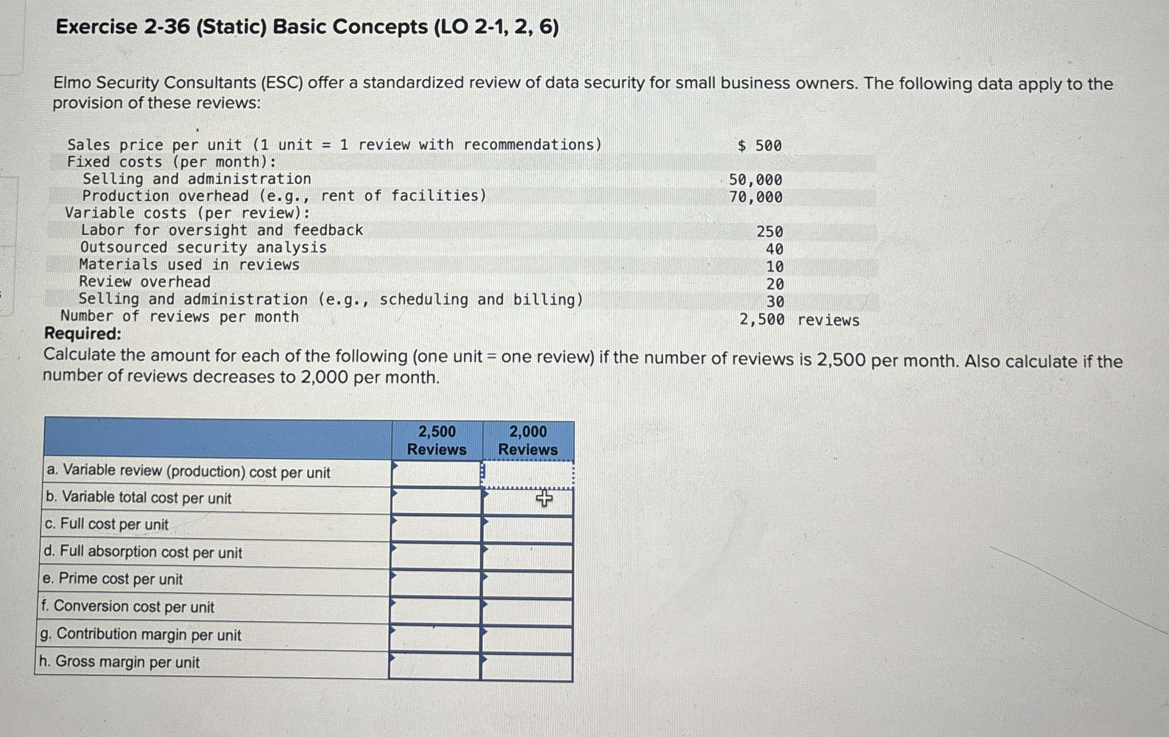  Exercise 2-36(Static) Basic Concepts (LO 2-1,2,6) Elmo Security Consultants (ESC) offer