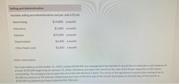 very last part! Waterways Corporation is preparing its budget for the comingyear,