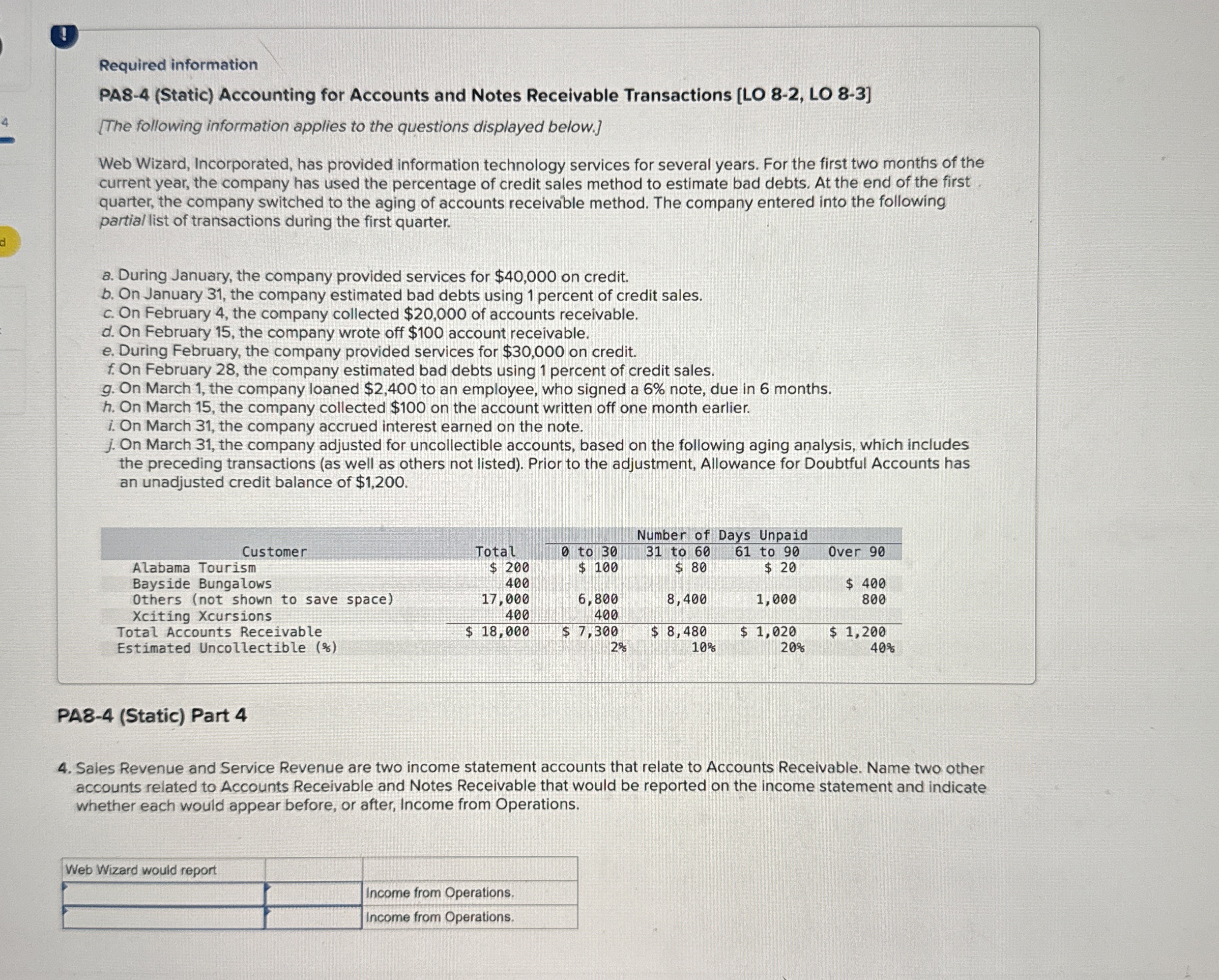  (I) Required information PA8-4(Static) Accounting for Accounts and Notes Receivable Transactions