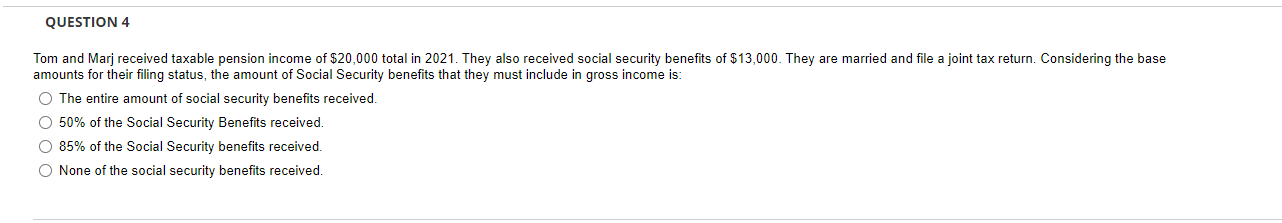 Correct feedback for correct answer thanks QUESTION 4 Tom and Marj received