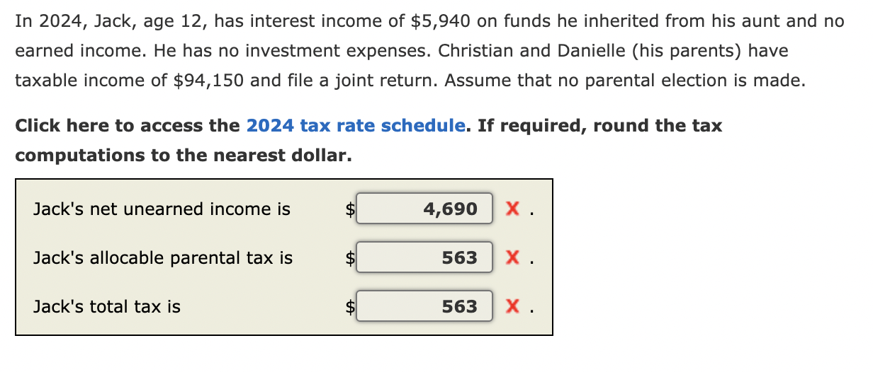  In 2024, Jack, age 12, has interest income of $5,940 on