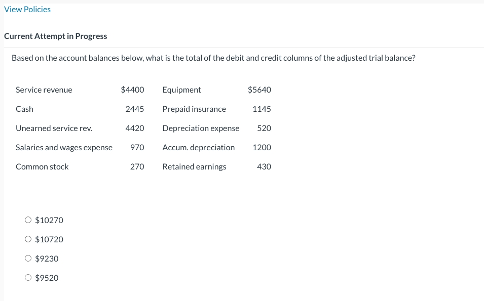  Current Attempt in Progress Based on the account balances below, what