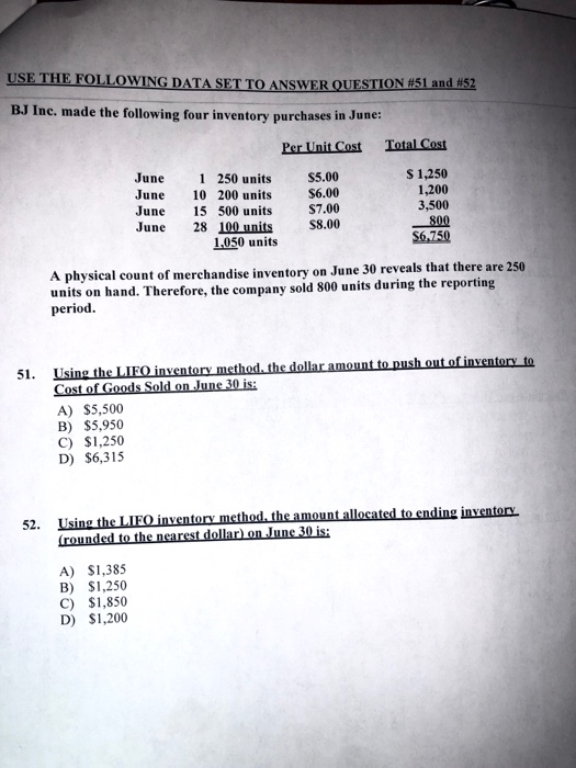  USE THE FOLLOWING DATA SET TO ANSWER QUESTION #51 and 52
