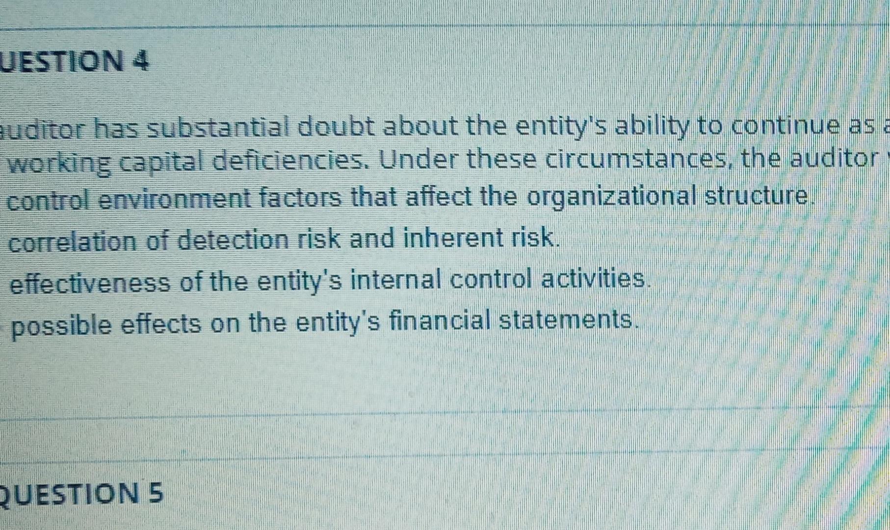  an auditor has substantial doubt about the entity's ability to continue