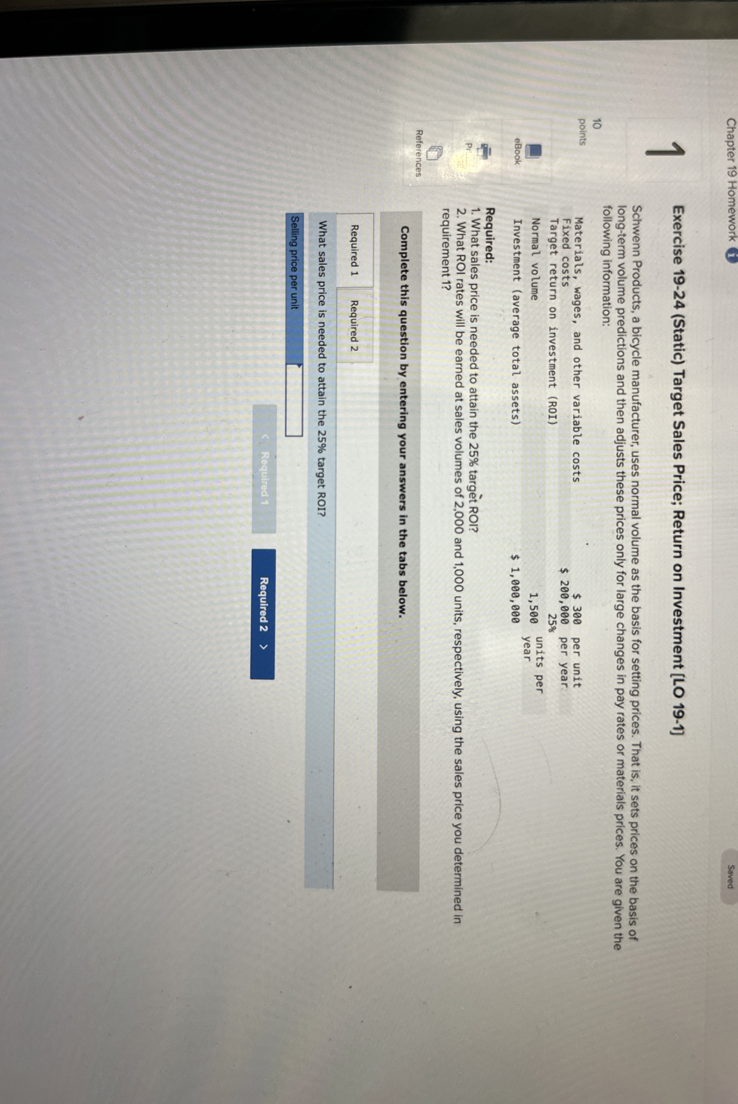  Chapter 19 Homework 1 Exercise 19-24(Static) Target Sales Price; Return on