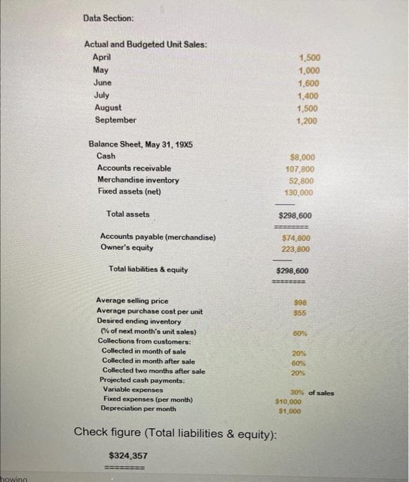  Check figure (Total liabilities \& equity): 44 Answer Section: Sales Budget