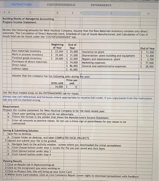  INSTRUCTIONS COSTOFGOODSSOLD ENTERANSWER AB C D E F G H Building